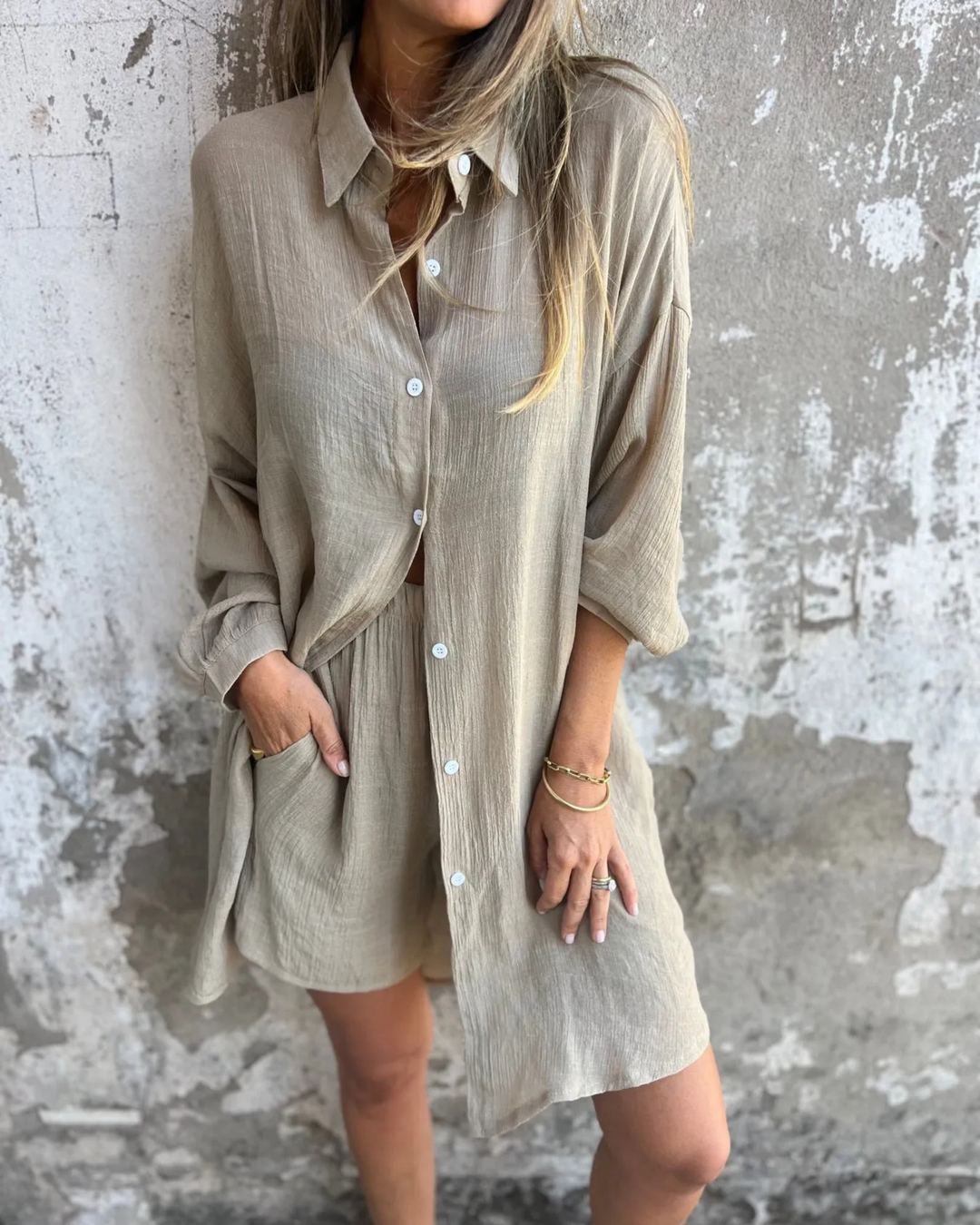 Magdalena™ - Avslappnad Chic Skjorta & Shorts Set