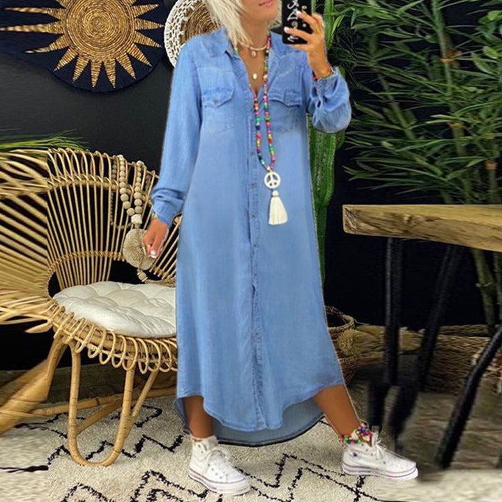 Ines™ - Långärmad Maxiklänning i Denim