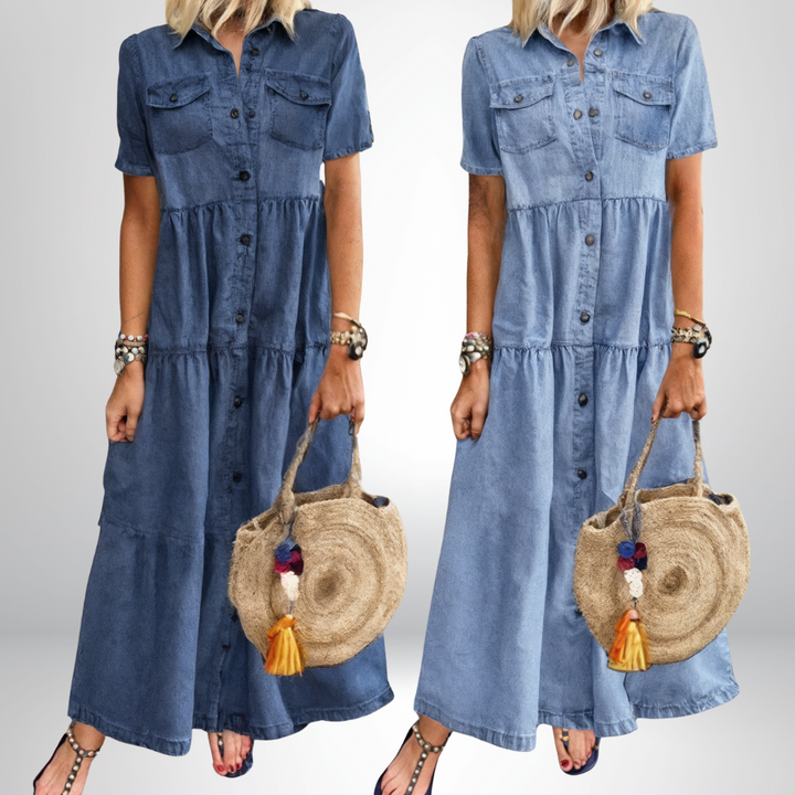 Majken™ - Mjuk, knäppt denimklänning