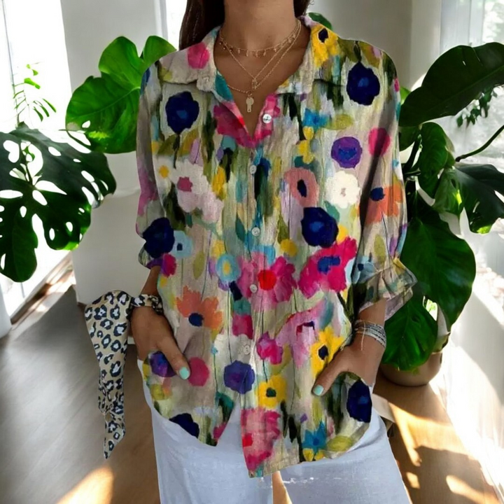 Gisela™ - Vintage Blommig Somrig Vardagsblus