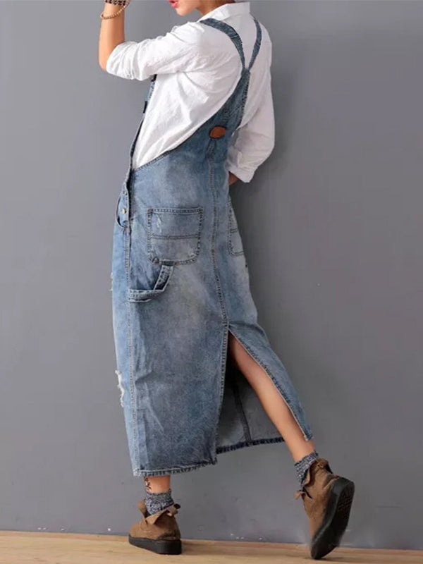 Frayla™ - Sliten Jeansklänning med Slits Bak