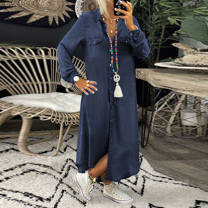 Ines™ - Långärmad Maxiklänning i Denim