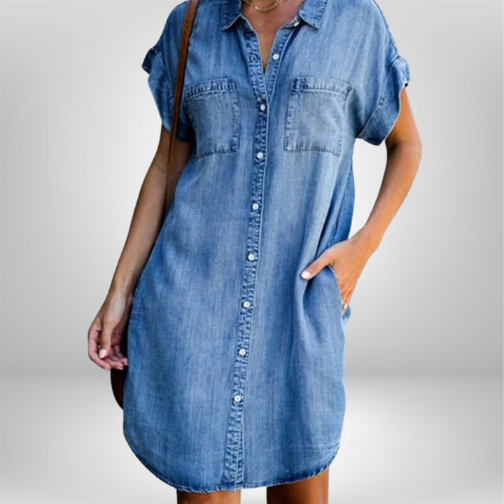 Carina™ - Avslappnad Denimklänning
