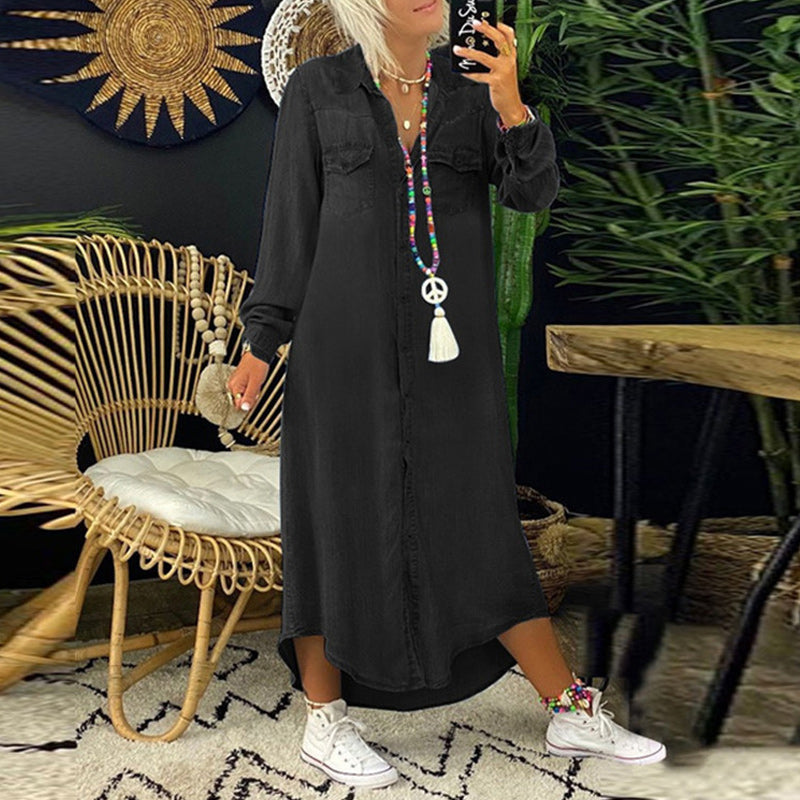 Ines™ - Långärmad Maxiklänning i Denim