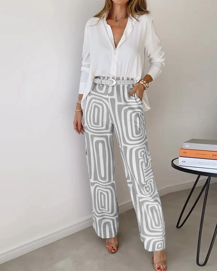 Saskia™ - Elegant Modern Blus och Vida Byxor 2-Delat Set + GRATIS Bälte