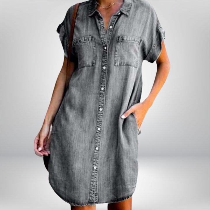 Carina™ - Avslappnad Denimklänning