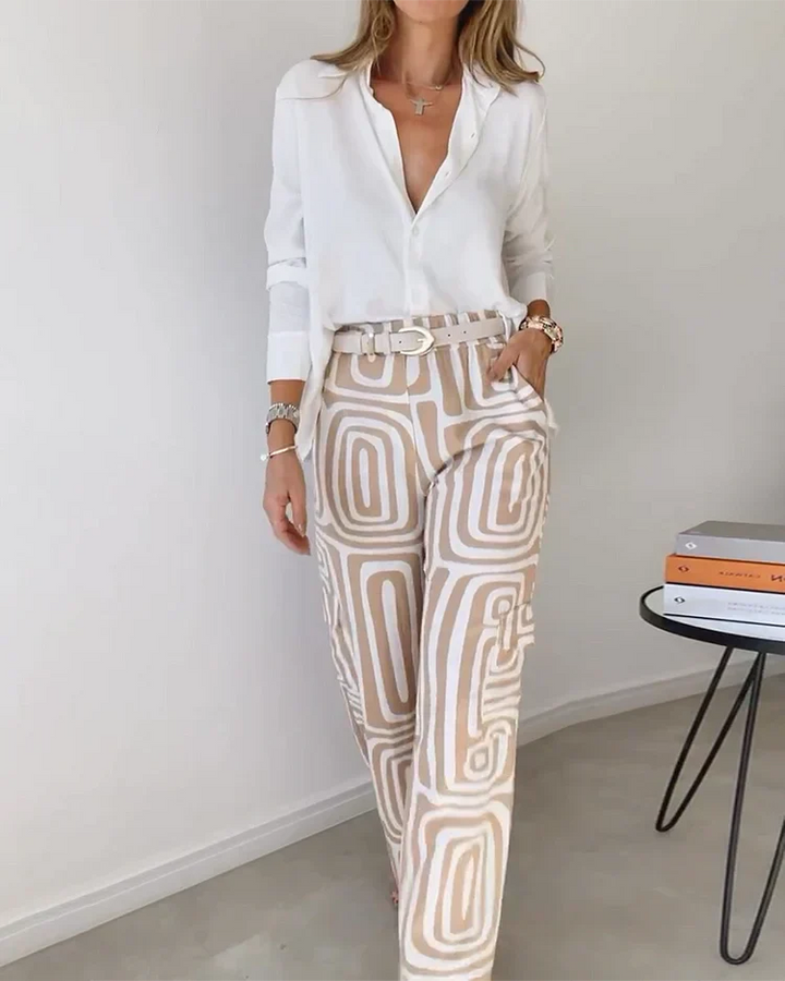 Saskia™ - Elegant Modern Blus och Vida Byxor 2-Delat Set + GRATIS Bälte