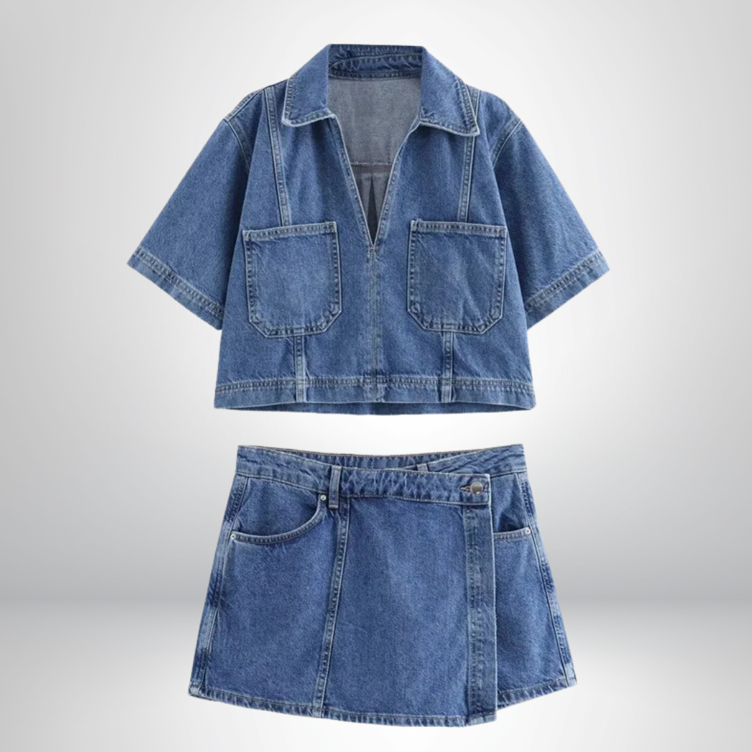 Emelie™ - Denimset med V-ringning