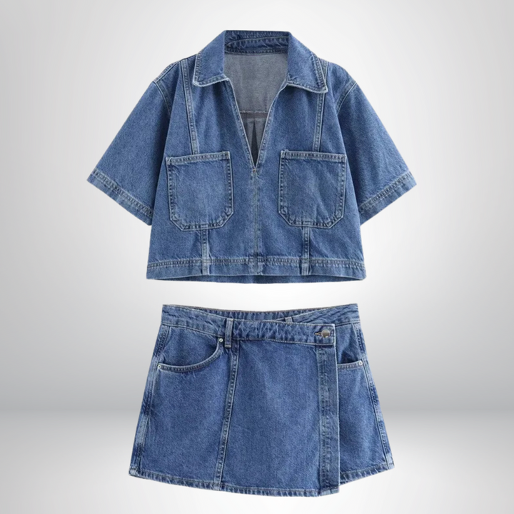 Emelie™ - Denimset med V-ringning