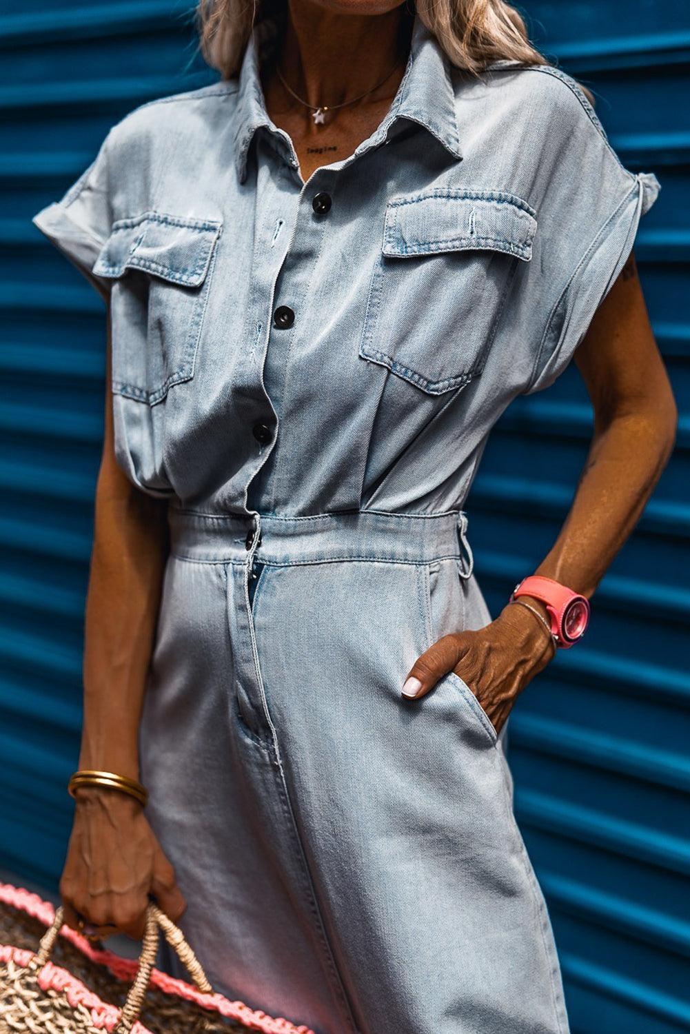 Isabelle™ - Denimklänning med eleganta, korta fladdermusärmar
