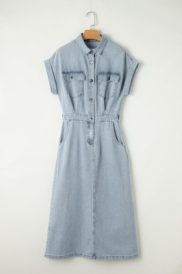 Isabelle™ - Denimklänning med eleganta, korta fladdermusärmar