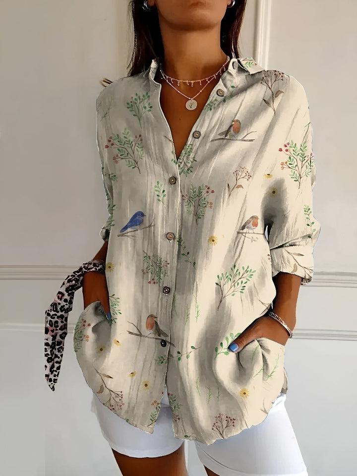 Cerelia™ - Stilren Blus med Blommigt Mönster
