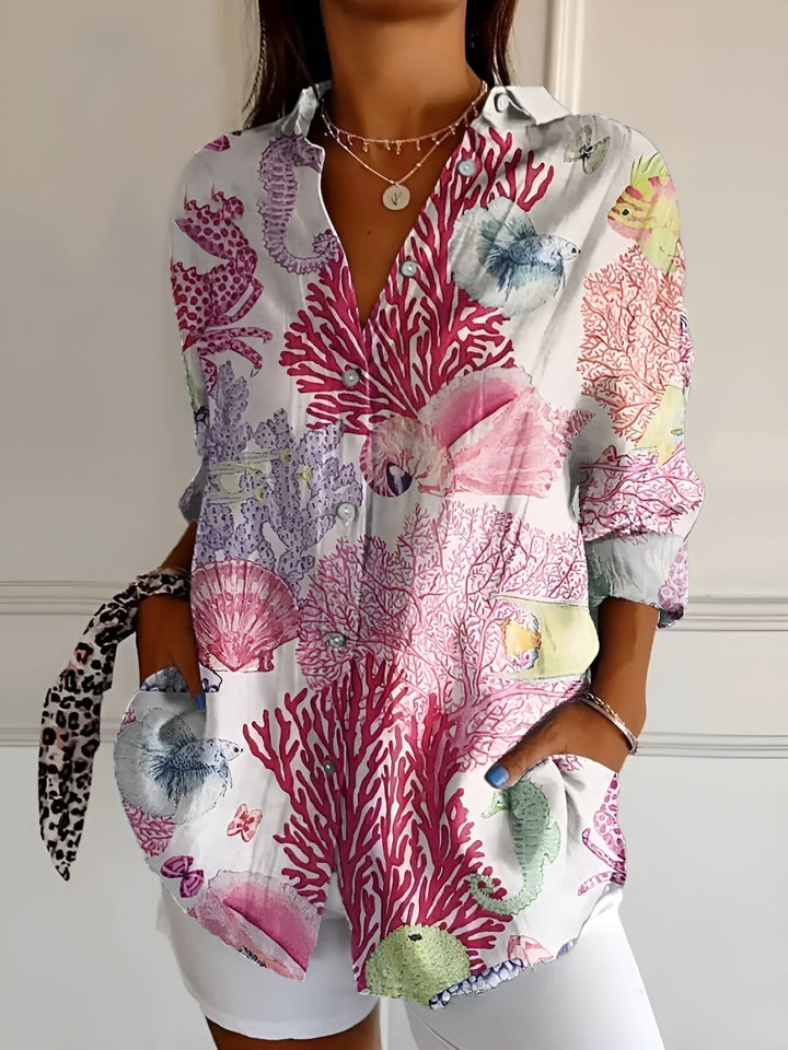 Cerelia™ - Stilren Blus med Blommigt Mönster